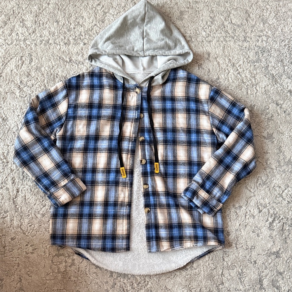 SHEIN Plaid Button-Down Shirt with Hood